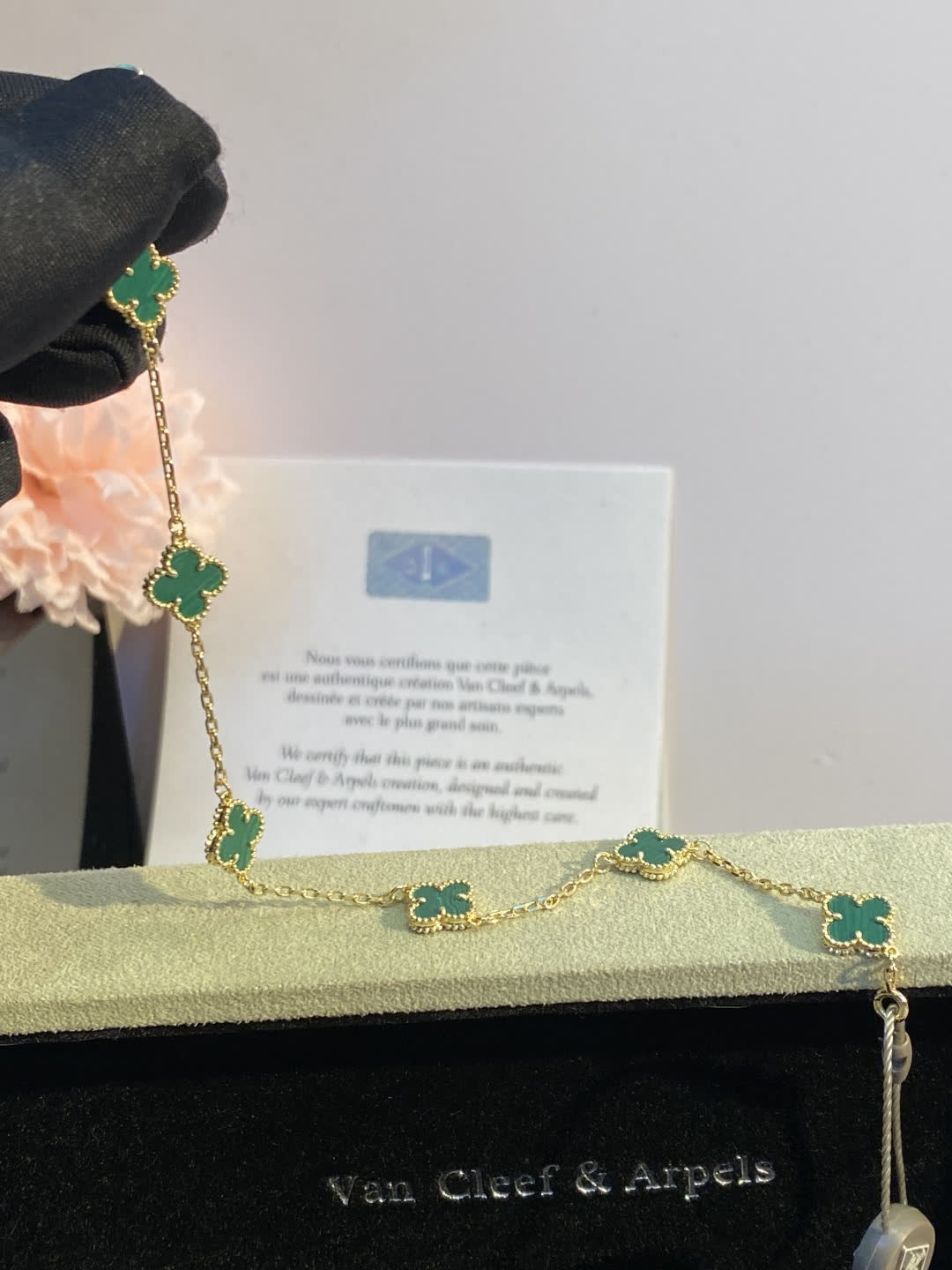 Van Cleef & Arpels Vintage Alhambra Emerald Green Enamel Bracelet